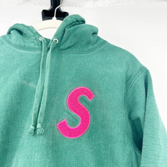 Supreme Mens Streetwear Sporty 2019 Heavyweight Logo Fleece Hoodie Size M Green - Picture 4 of 11